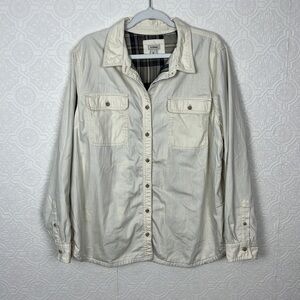 LL Bean Heritage Wash Denim Shirt Jacket Shacket Cream White Flannel Lined